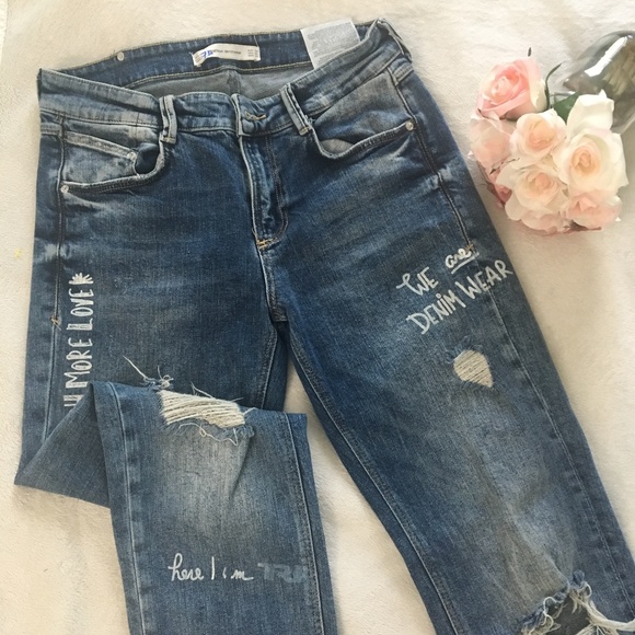 jeans with writing on them